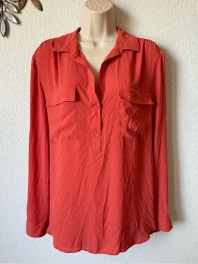 Ann Taylor Coral Long-Sleeve Button Front Blouse